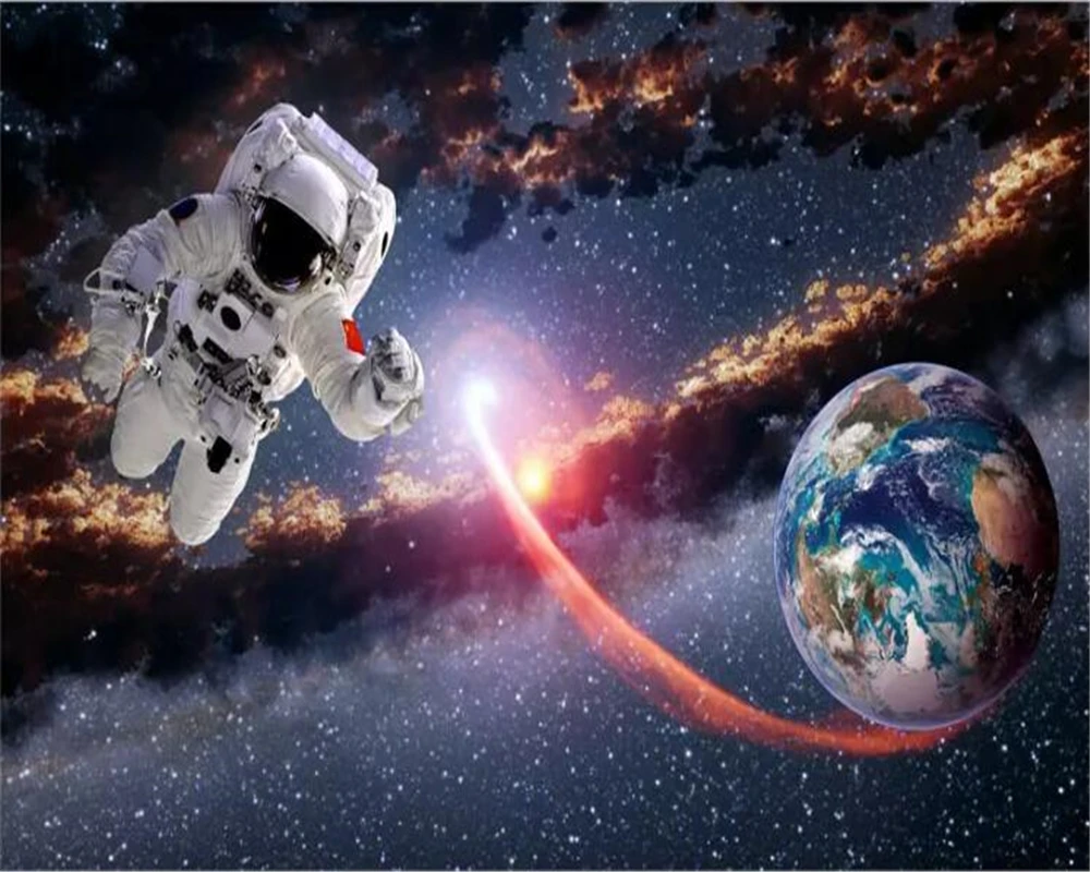 Us 885 41 Offwellyu Custom Wallpaper 3d Photo Murals Space Astronaut Earth Planet Solar System Milky Way Background Wall 3d Papel De Parede In