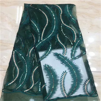 

African Lace Fabric 2019 High Quality Lace Nigerian Lace Fabric With Sequin Green Embroidery Tulle French Lace Women 5yard