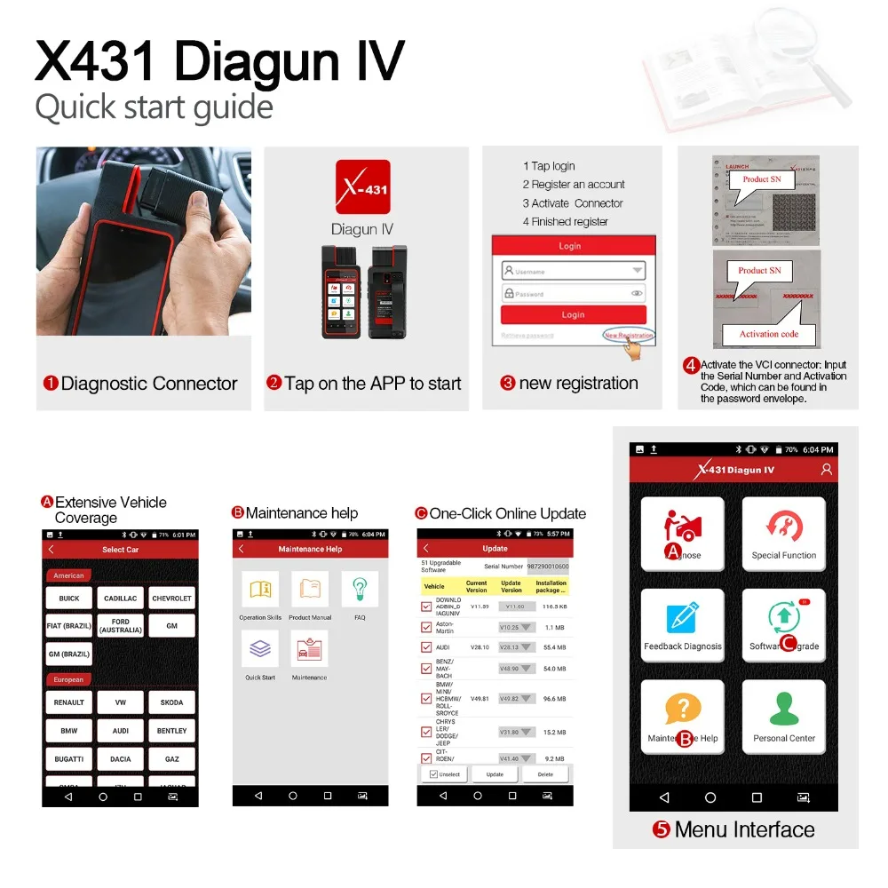 LAUNCH X431 Diagun IV OBD II считыватель кода с полной системой и адаптерами программного обеспечения 2 года бесплатное обновление PK X431 Pros мини диагностический инструмент