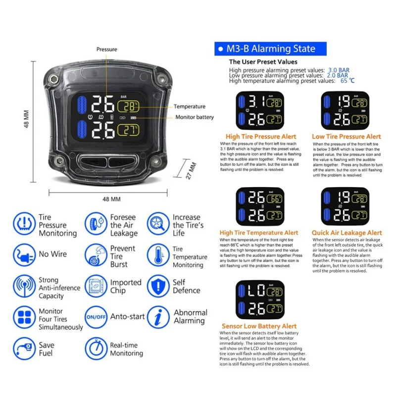 Sistema de Monitoramento Pressão dos Pneus Pressão dos Pneus da Motocicleta Tpms Sensor Universal Sensores Externos da 13 Motocicleta tpms sistema de monitoramento pressão dos