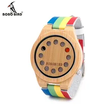 BOBO BIRD A01 Womens Ladies Watch 12 Holes Design Bamboo Watches with Colorful Leather Band in