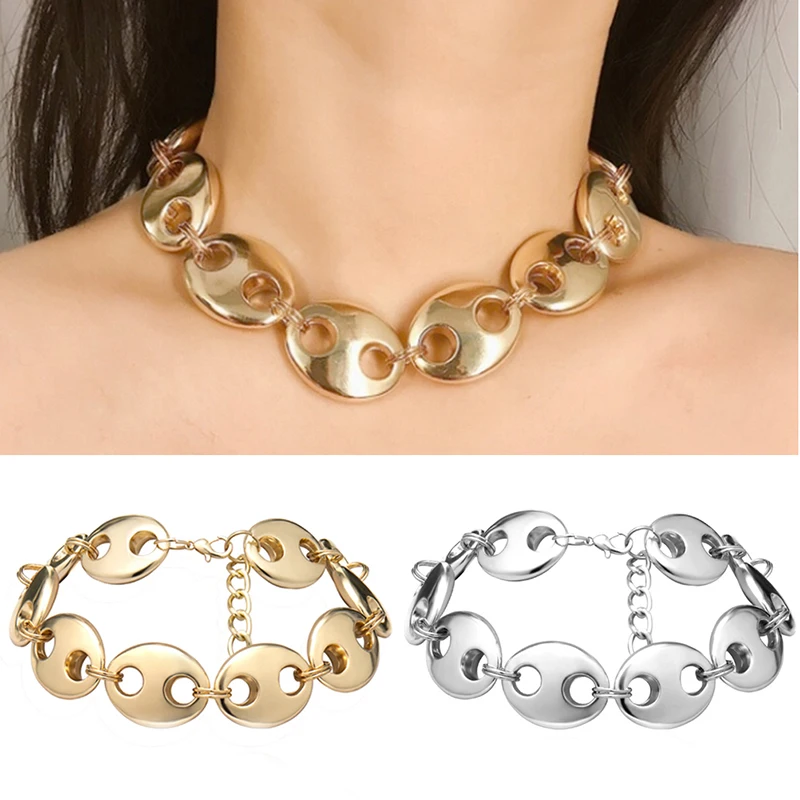 Women Punk Exaggerated Necklace Stainless Steel Pendant Chain Chocker Club Party Necklace NEW