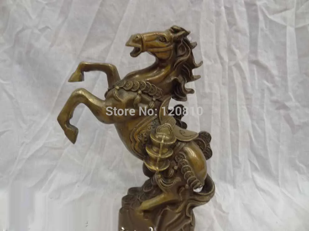 

10" Chinese Bronze FengShui Wealth YuanBao Horse On Coin Pine Tree Statue z