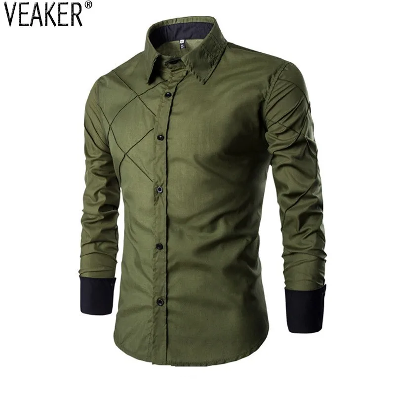 2018 جديد الرجال عارضة قمصان الأزرق الأخضر الأسود الذكور طويلة الأكمام صالح سليم منقوشة قميص camisa الغمد 10 الألوان m-3XL