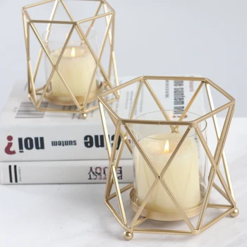 

PINNY European Geometric Candle Holder Romantic Metal Candle Candlesticks Home Decoration Accessories Moroccan Decor