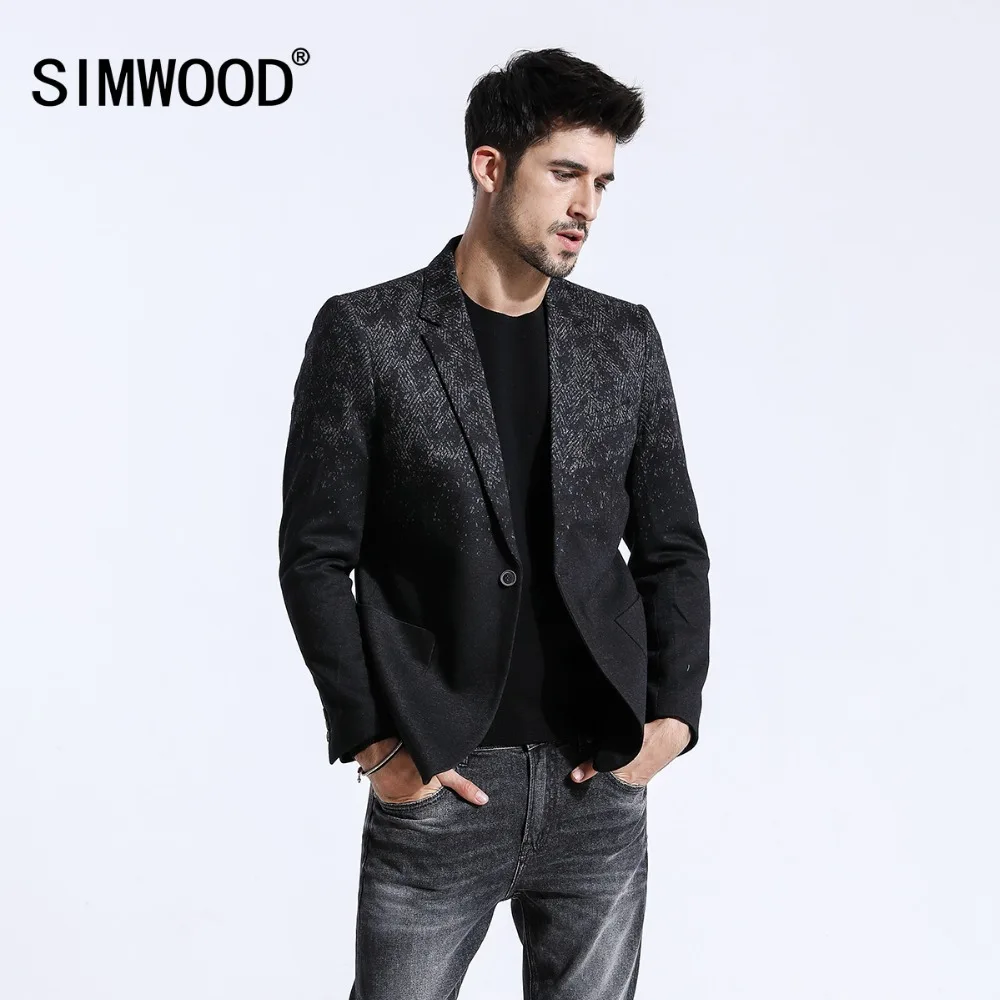 

SIMWOOD 2019 Winter New Mix Wool Blazers Men Fashion Print Suits Male Single Button Jackets High Quality Coats Clothes XZ6109