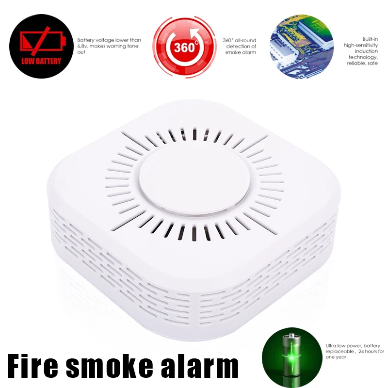 

Alarm System Smoke Alarm Detector High Sensitive Voice Warning Smoke Alarm Sensor Office 360 Degrees
