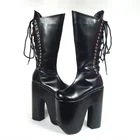20CM Winter Women Boots Punk Leather Boots High Platform Shoes After Lace Up Ultra High Heels Boots Knee High Motorcycle Boots
