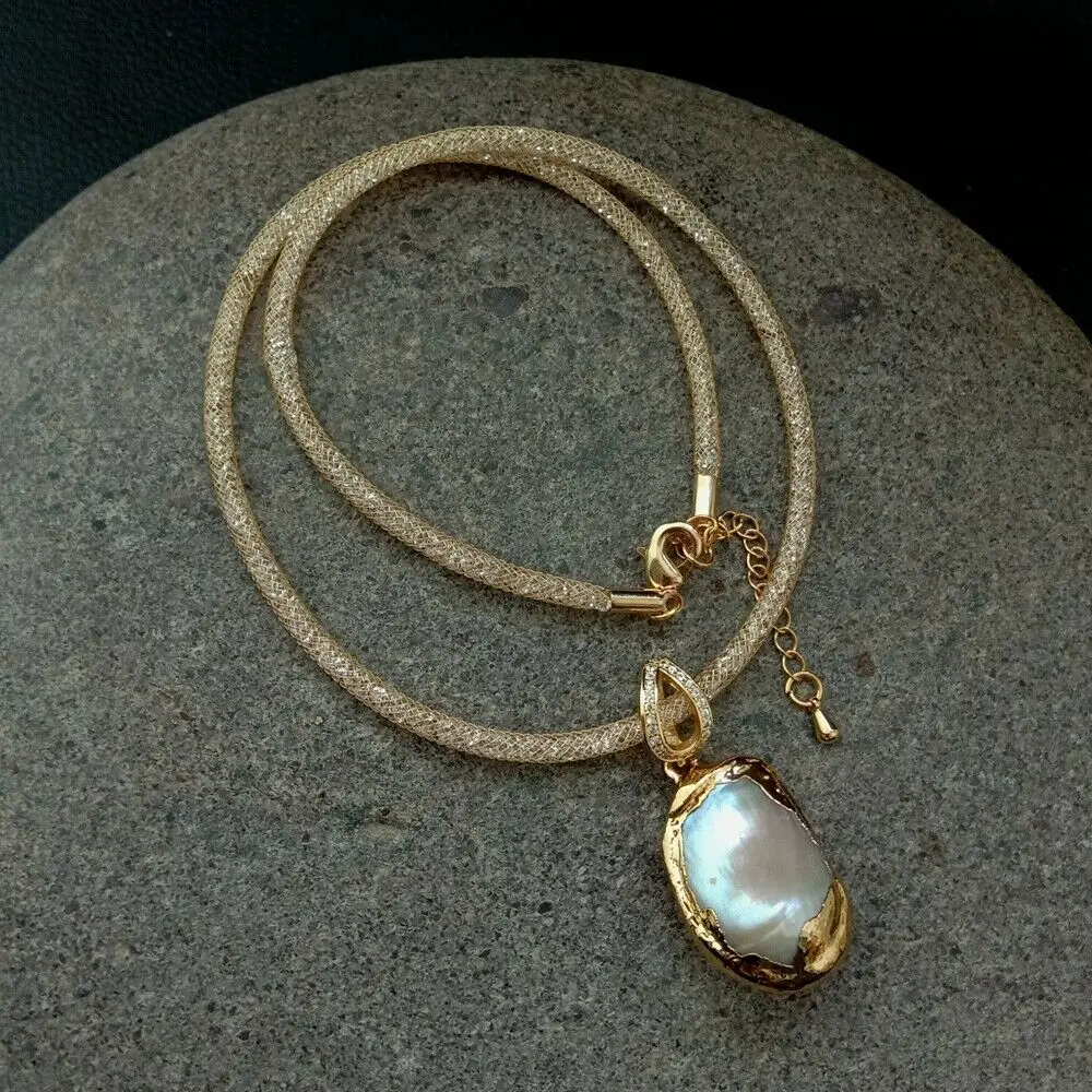

17'' 18x26MM White Keshi Pearl Pendant Necklace