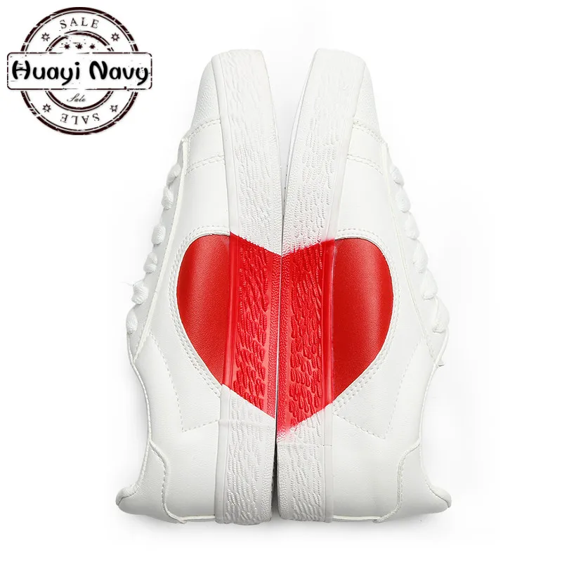 

New Designer Men White Leather With Red Heart Casual Shoes Fashion Lovers Lace Up Sneakers Flat Shoes 35-44 Free Shipping