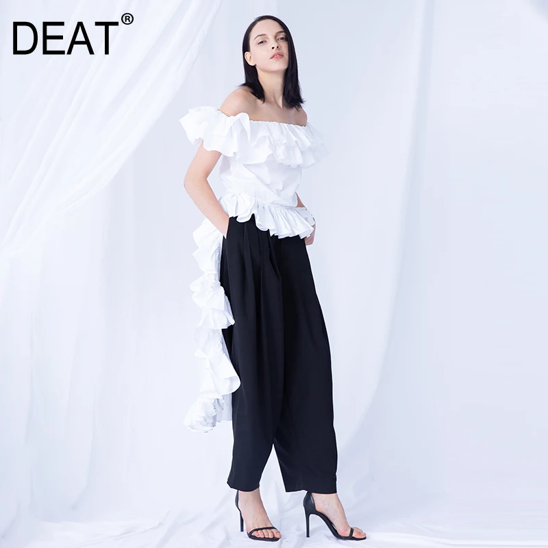

DEAT 2019 new summer fashon slash neck ruffles sleeves sexy top back longer party person vestido female high end WG86200L