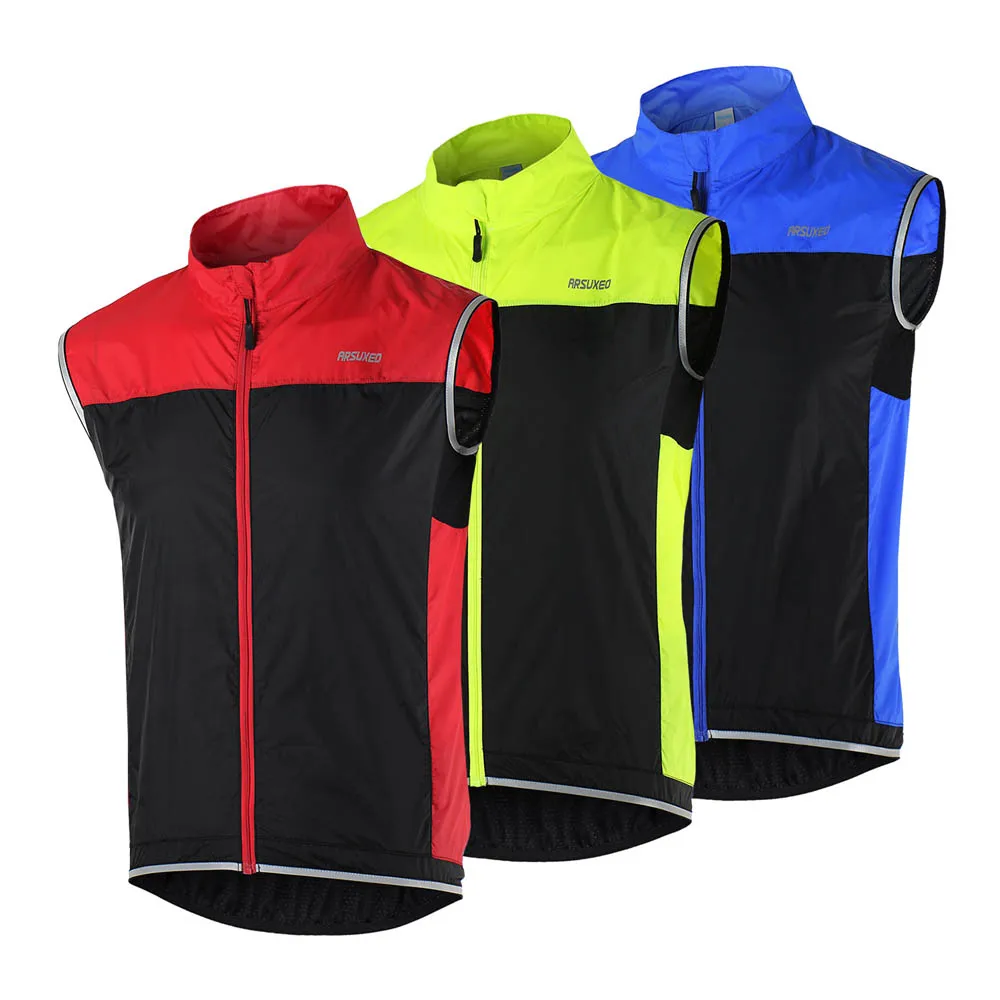 

ARSUXEO Men Women Cycling Vest Windproof Waterproof Running Vest MTB Bike Bicycle Reflective Clothing Sleeveless Cycling Jacket