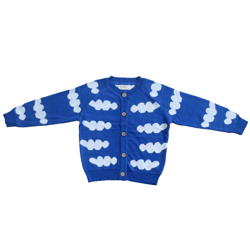 Брендовый свитер для маленьких мальчиков и девочек, кардиганы, теплый свитер с круглым вырезом для маленьких мальчиков, верхняя одежда, хлопковый трикотаж, детская одежда - Цвет: Синий