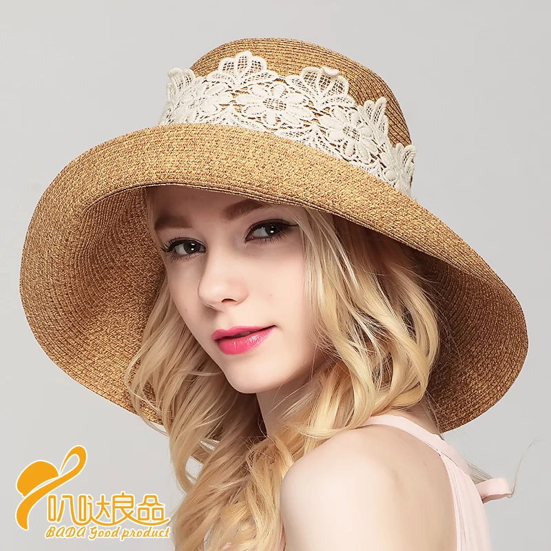 Fashion Wide Lace Sun Hats Lady Visor Folding Large Cap Summer Beach Sunscreen Sun Hats Casual