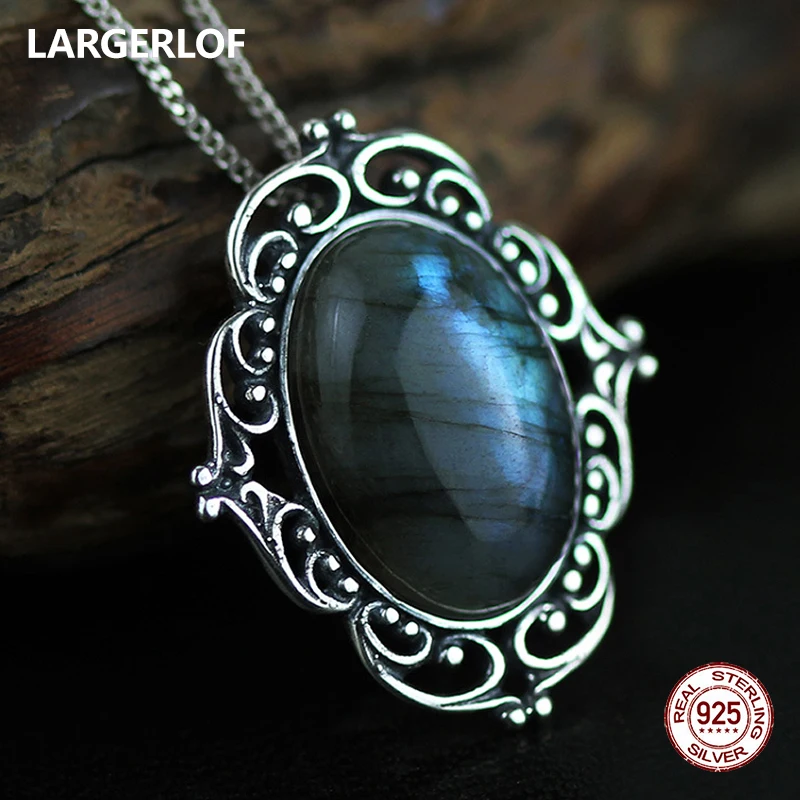 

LARGERLOF 925 Silver Pendant Handmade Fine Jewelry Pendant Necklace Vintage Long Pendant Necklace For Women PD41107