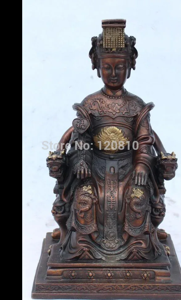 

13" Chinese copper Queen Mother of West Mazu On Dragon Chair Ruyi Statue