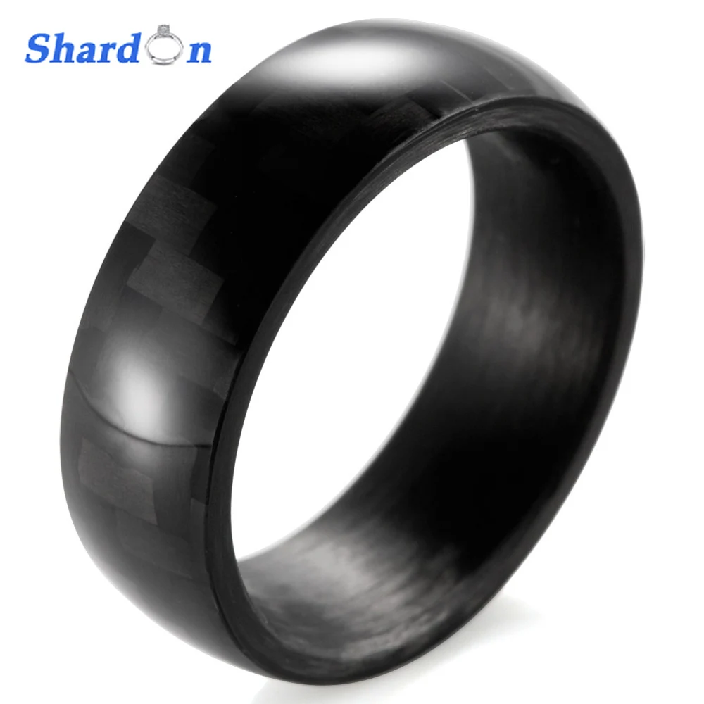 

SHARDON Men's Domed Bright Solid Twill Ultralight Black Carbon Fiber Ring Black Wedding Bands Lightweight Ring