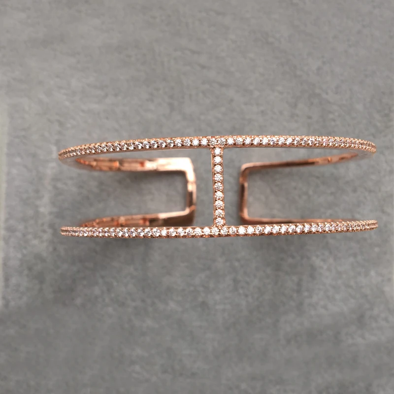 

925 Pure 925 Sterling Silver Micro-inlaid Zircon I-shaped Bracelet Jewelry Fits Monaco Jewelry with Women's Party Gifts