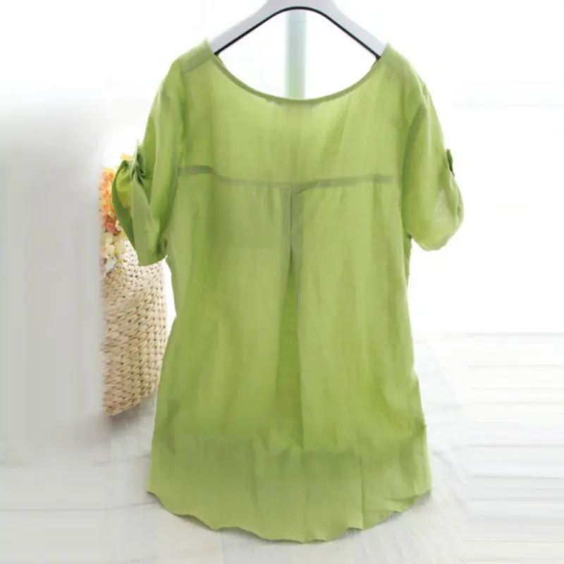 جديد الصيف عارضة النساء قمصان امرأة الملابس قصيرة الأكمام فضفاضة القطن الكتان المرأة قمم الإناث بلوزة