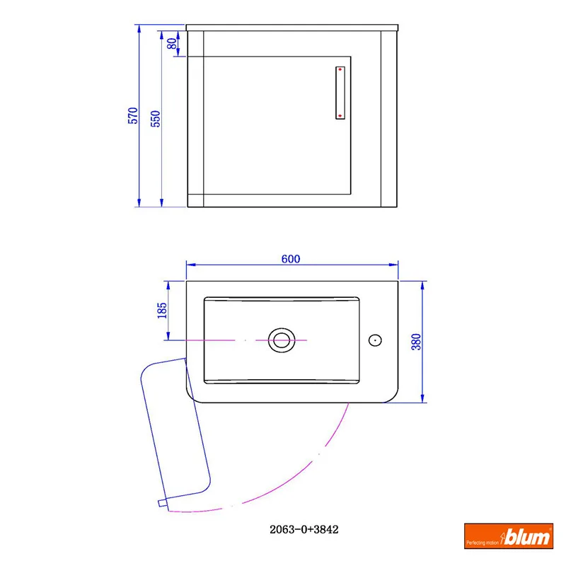 600mm Bathroom furniture Blum Soft Close Top Solid Surface Vanity Cloakroom Wall Hung Cabinet 2063