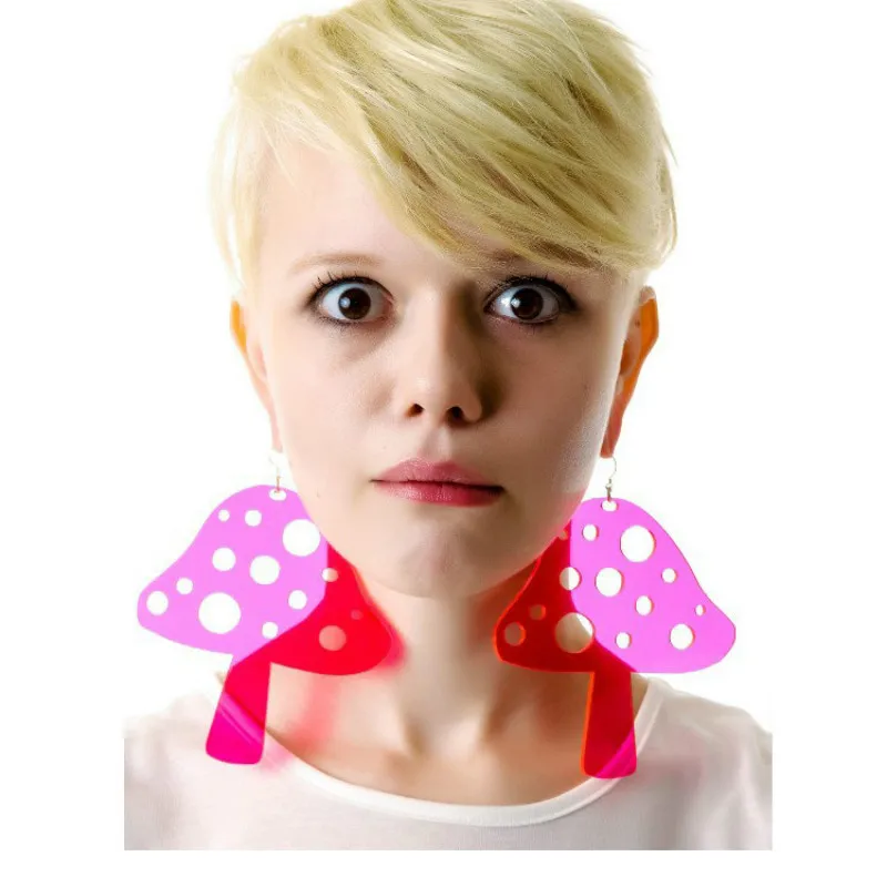 

2018 New Cute Sweet Nightclub Cool Fluorescent Geometric Transparant Earring Acrylic Big Long Large Food Mushroom Earrings Women