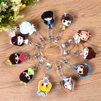 

1Pcs Korea cute cartoon Retractable Badge Reel High quality silicone Student Nurse Exihibiton ID Name Card Badge Holder Office S