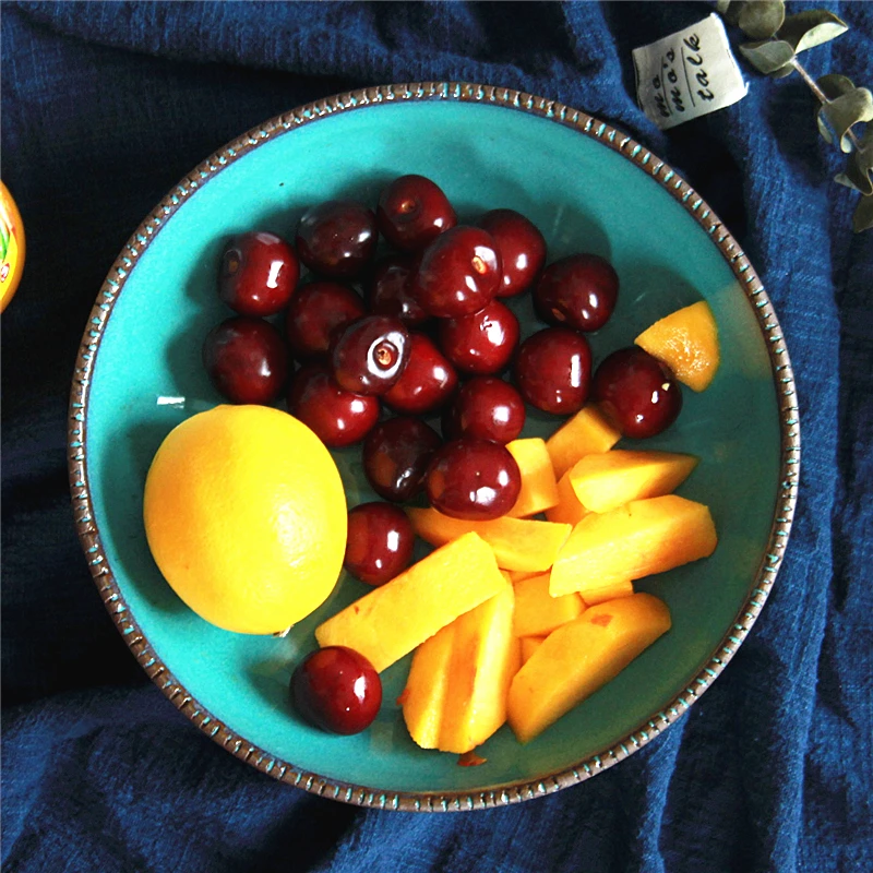 

EECAMAIL Japanese-style Ceramic Bowl Soup Bowl Creative Salad Bowl Shallow Mouth Bowl Salad Bowl Vintage Blue Bowl