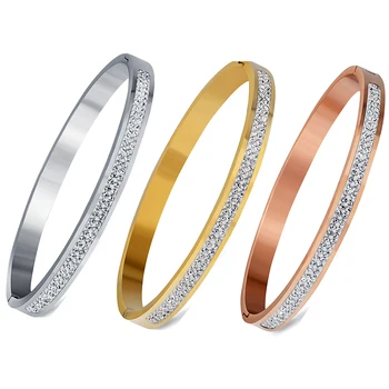 

Two Row Crystal Rhinestone Pave Stainless Steel Love Bracelets & Bangles For Women