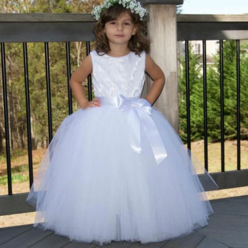 white tulle flower girl dress