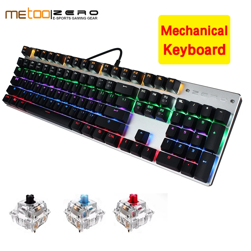 cheap ME TOO 87 104 keys Computer gaming mechanical keyboard LED backlight keyboard Red Blue Black Switch LED mixed light keyboard