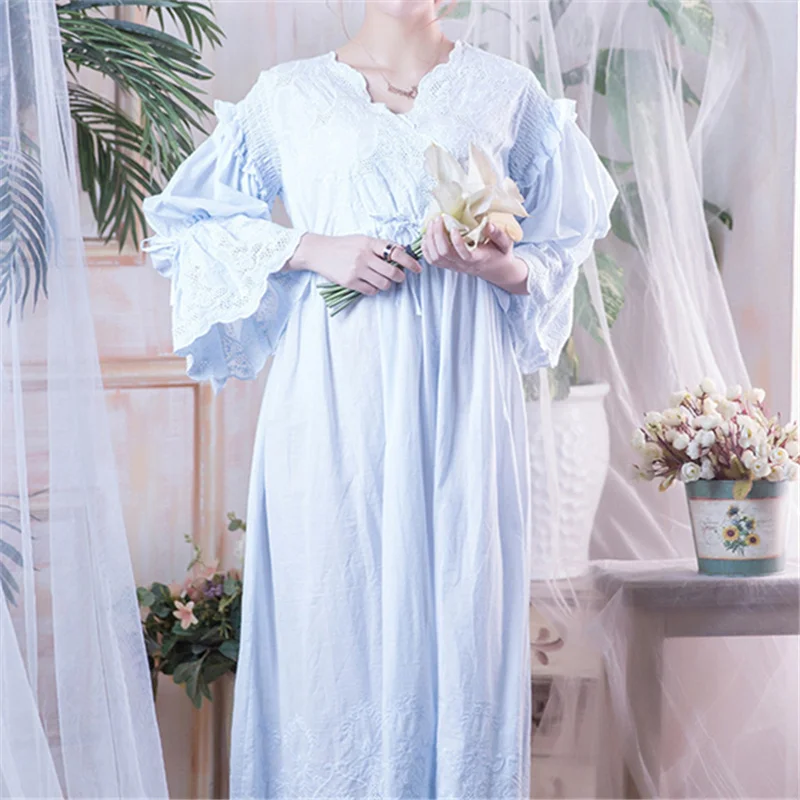 Ночная рубашка в викторианском стиле, ночная рубашка, винтажная Пижама, женская ночная одежда с длинным рукавом, с высокой талией, с поясом, ночное платье макси размера плюс, T282