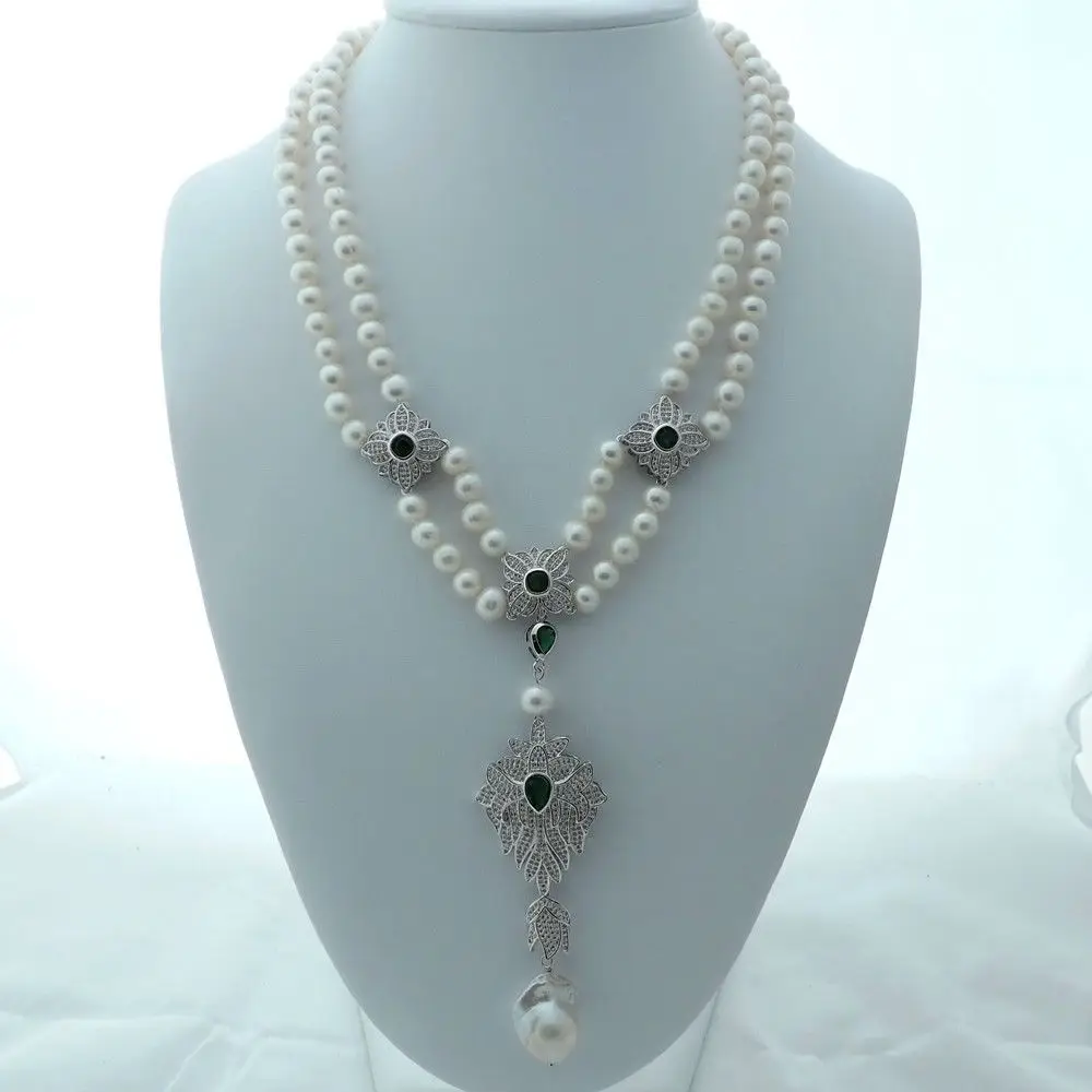

70''Purple Pearl 16mm Pink Coral Necklace