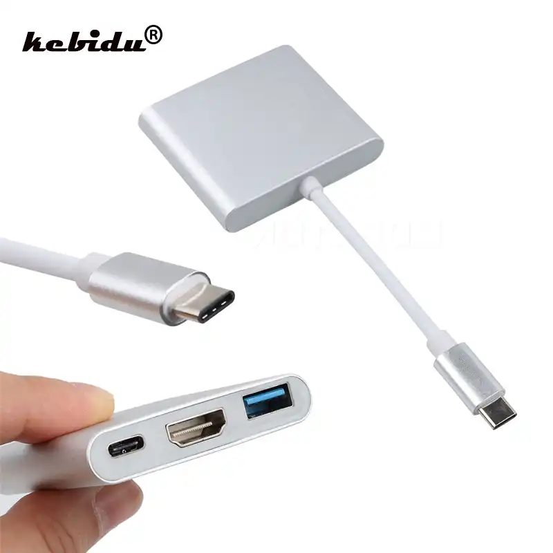 USB 3.1 Usb-C tipo C a HDMI 1080p HDTV Cable Adaptador Con Estuche De Aluminio Plata