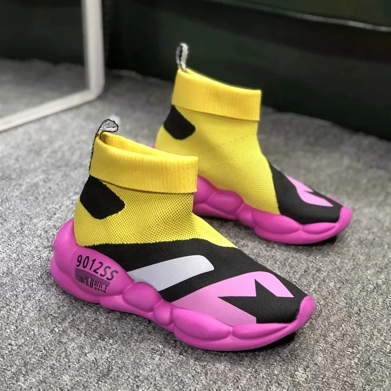 Jookrrix/ г., летние женские брендовые кроссовки с высоким берцем, модные удобные носки, обувь на платформе, женская модная обувь на массивном каблуке - Цвет: Цвет: желтый