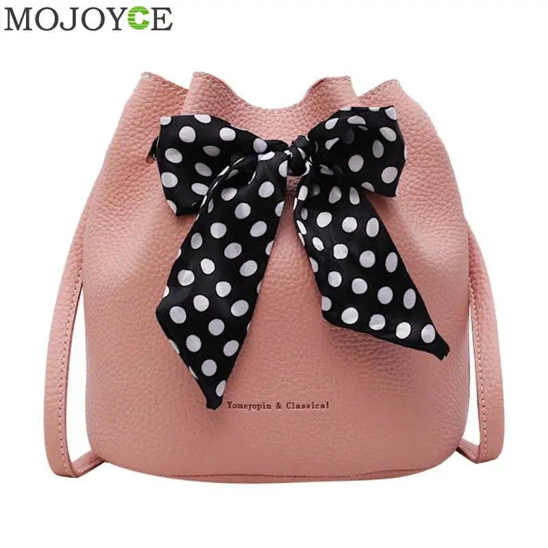 

Lichee Pattern Women Drawstring Bag Messenger Shoulder Bags for Women 2019 Bucket Bags Bowknot Silk Ribbon Decor