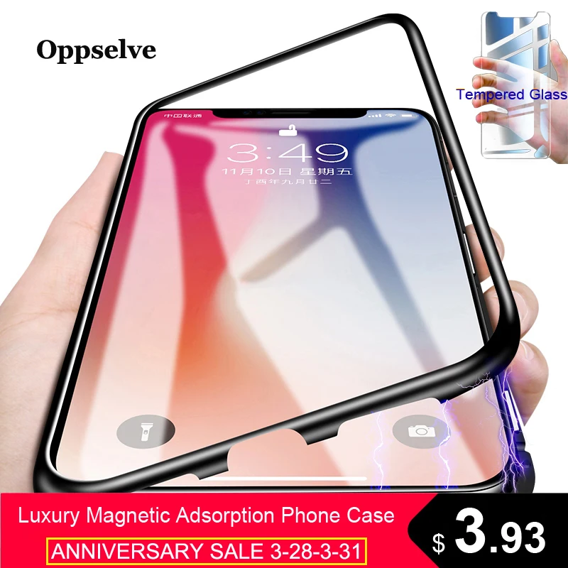 Luxury Magnetic Adsorption Phone Case For iPhone X Xs Max Xr 8 7 6 s Plus Metal Magnet Absorption Tempered Glass Flip Cover Capa Luxury Magnetic Adsorption Phone Case For iPhone X Xs Max Xr 8 7 6 s Plus Metal Magnet Absorption Tempered Glass Flip Cover Capa