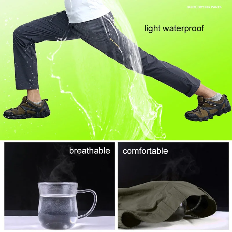 LoClimb 8XL reflectante pantalones de senderismo de los hombres de secado rápido pantalones al aire libre hombre montaña Trekking Pantalones impermeables AM012