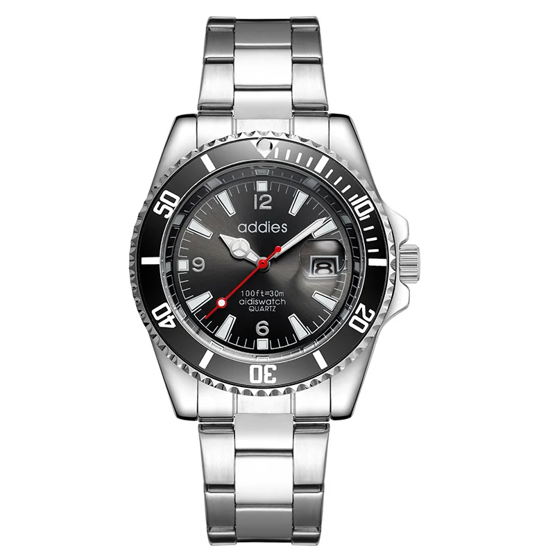 Addies Модные мужские деловые Роскошные брендовые наручные часы импортные кварцевые повседневные мужские часы с ремешком из нержавеющей стали - Цвет: silver-black