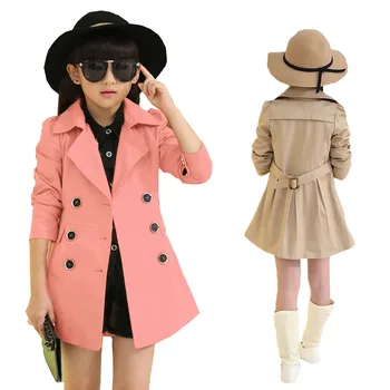 

Trench Coats For Girls Spring Fall 2020 New Girl Cotton Cardigan Teenage Girls Clothing Red / Pink / Khaki Outerwear Jackets