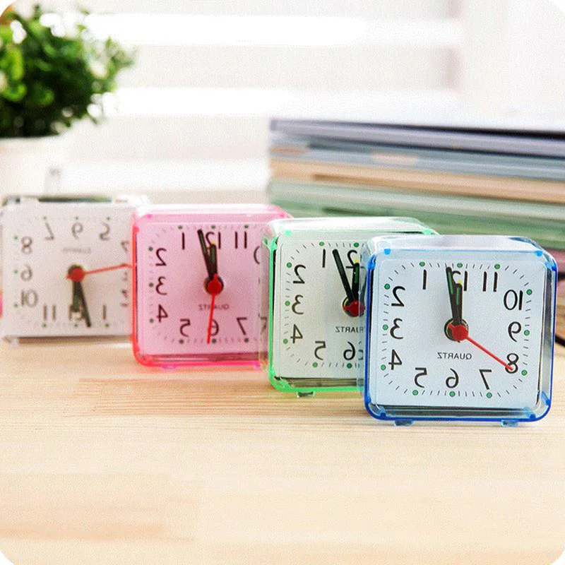 

Popular Square Small Bed Alarm Clock Transparent Case Compact Travel Clock Mini Children Student Desk Watch .
