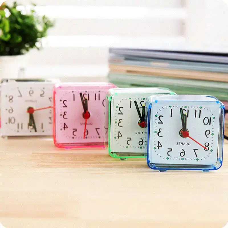 Popular Square Small Bed Alarm Clock Transparent Case Compact