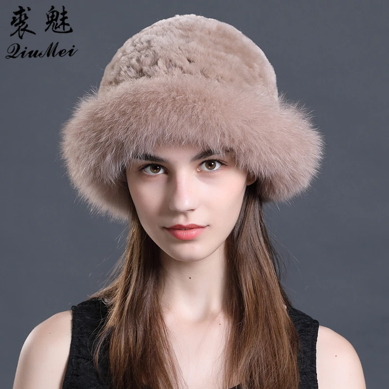 Real Rex Rabbit Fur Knitted Hat Luxury 