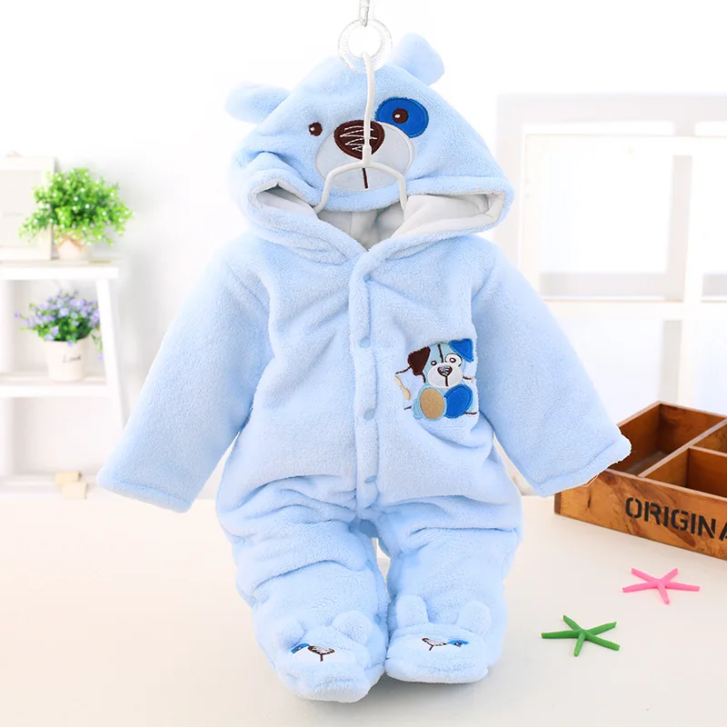 Детский зимний комбинезон с хлопковой подкладкой, плотный теплый комбинезон для новорожденных девочек, осенняя модная одежда для малышей Детская одежда - Цвет: Light Blue