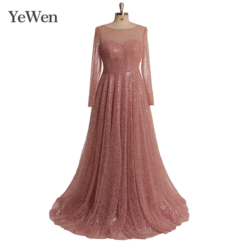 

Plus Size Sequined Pink Green White Black Burgundy Beads Evening dress 2019 Long Sleeves robe de soiree Party formal dresses