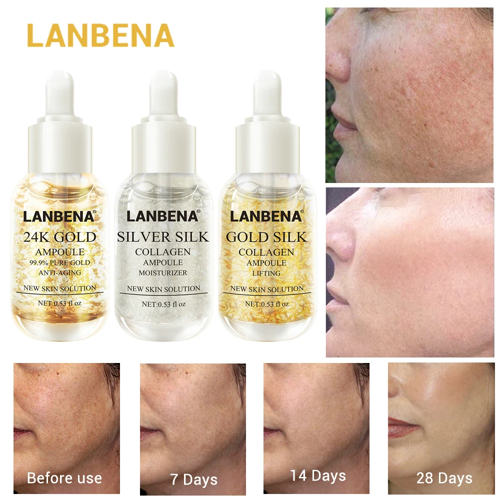 LANBENA серебряный шелк + уход за кожей золотой Шелковый коллаген 24 к золотые ампулы