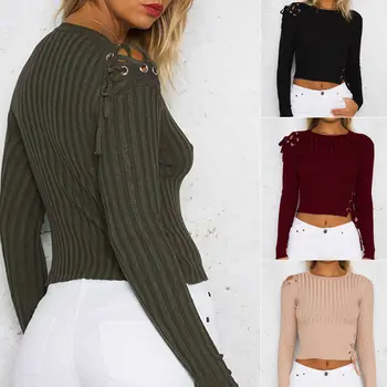 

HIRIGIN Newest Women Knitted Short Sweater Long Sleeve Knitwear Jumper Casual Outwear