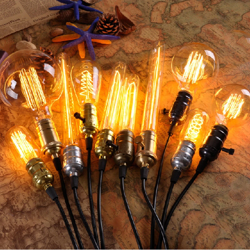 

Home Bulbs Filament Light Vintage Retro Antique Industrial Style Lamp Bulb T30-185 Tungsten Bulb E27 ST64 Globe Edison Light