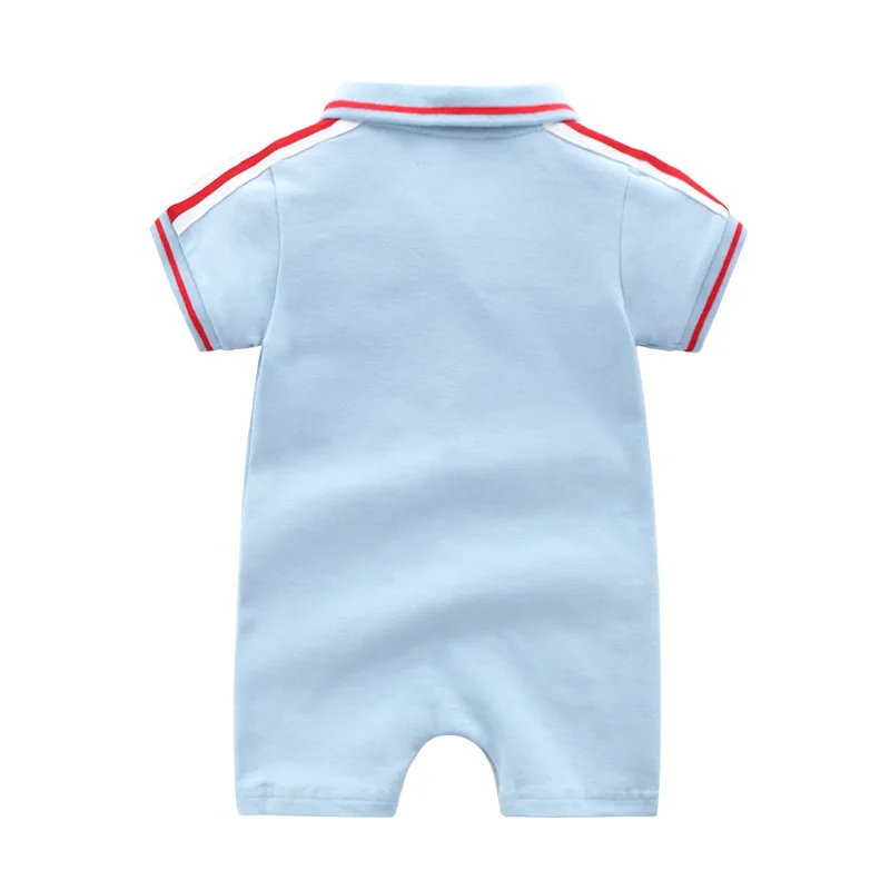 Baby Rompers Knitted Turn-Down Neck Newborn Boys Short Sleeve Sunsuit Jumpsuits Summer Outerwear Toddler Children Overalls 0-18M
