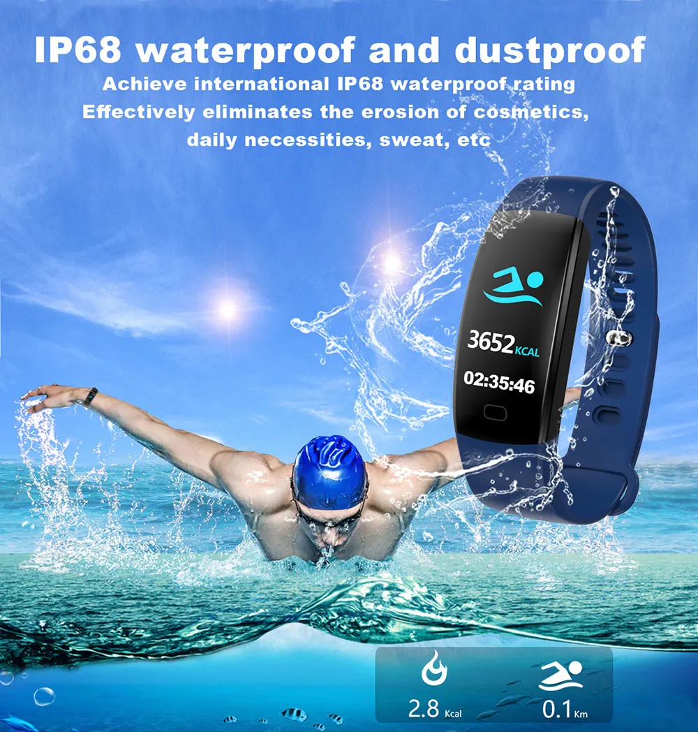 Умные браслеты кровяное давление монитор сердечного ритма водонепроницаемый IP68 умный Браслет фитнес-трекер часы gps трекер активности