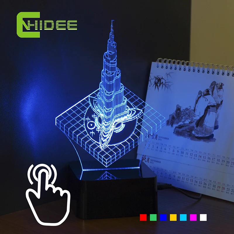 Dubai Famous Tower 3D Night Light USB Touch Led Colourful Lamp Desk